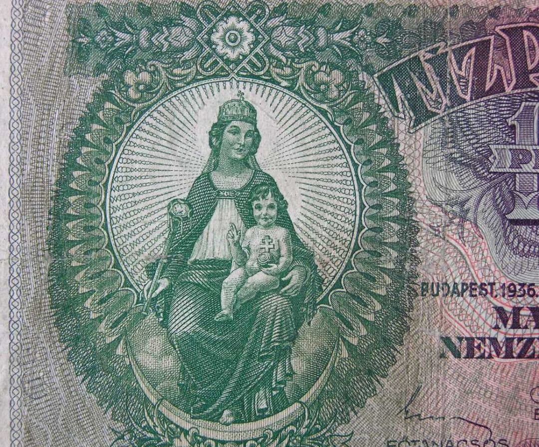 匈牙利鈔票-1936年匈牙利國家銀行(National Bank of Hungary)聖母聖嬰像, 匈牙利仕女及史提芬國王雕塑10賓戈(Pengo)鈔票,  興趣及遊戲, 收藏品及紀念品, 錢幣- Carousell