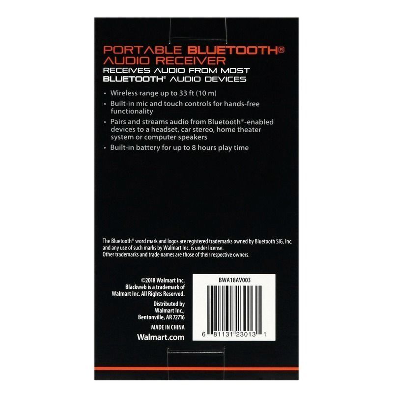 237A Blackweb BWA18AV003 Portable Bluetooth Audio Receiver With Aux Audio Jack