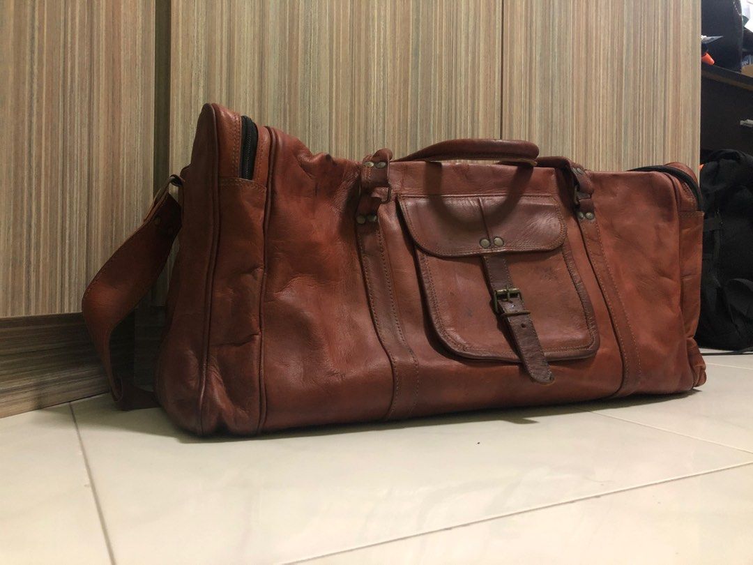 24 full grain leather duffel bag Hobbies Toys Travel Luggage