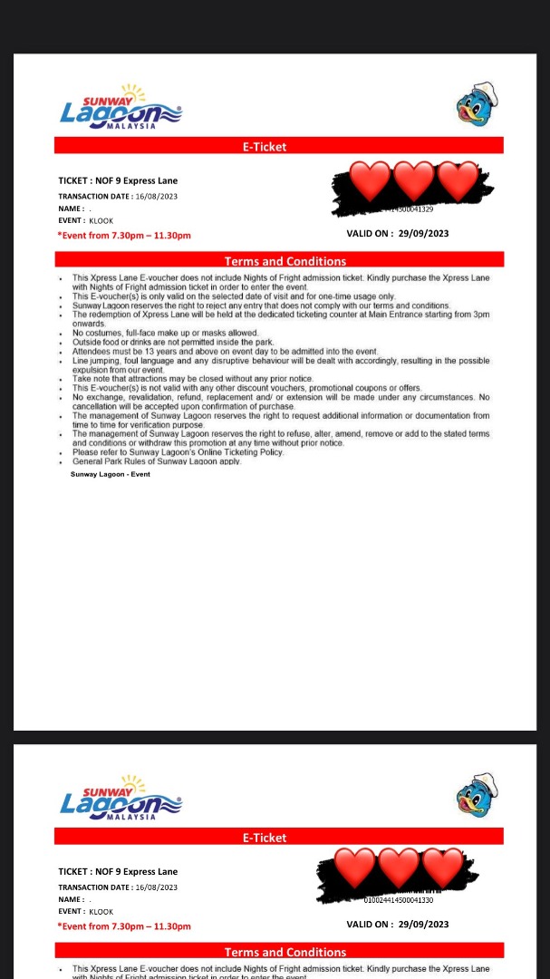 2 XPRESS TICKETS FOR NIGHTS OF FRIGHT ONLY (eticket and not including