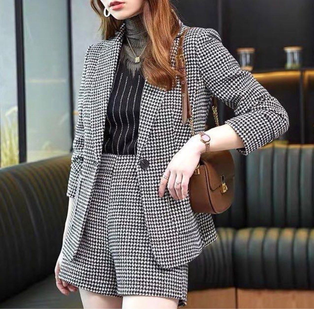 Plaid blazer and shorts set hot sale