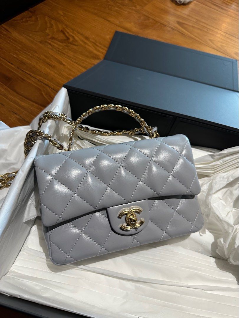 Grey Mini Flap Bag With Top Handle Chanel Timeless Handle Mini