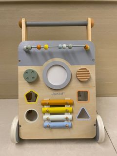 【正版】法國 Janod 質感木製 北歐簡約學步車-學步車 木製積木 木製齒輪 北歐色鐵琴
