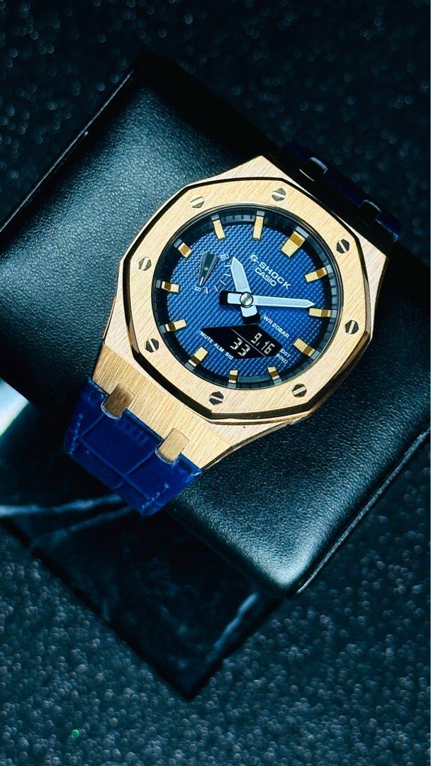 Latest CasiOak GA 2100 in Leather Strap Rose gold stainless