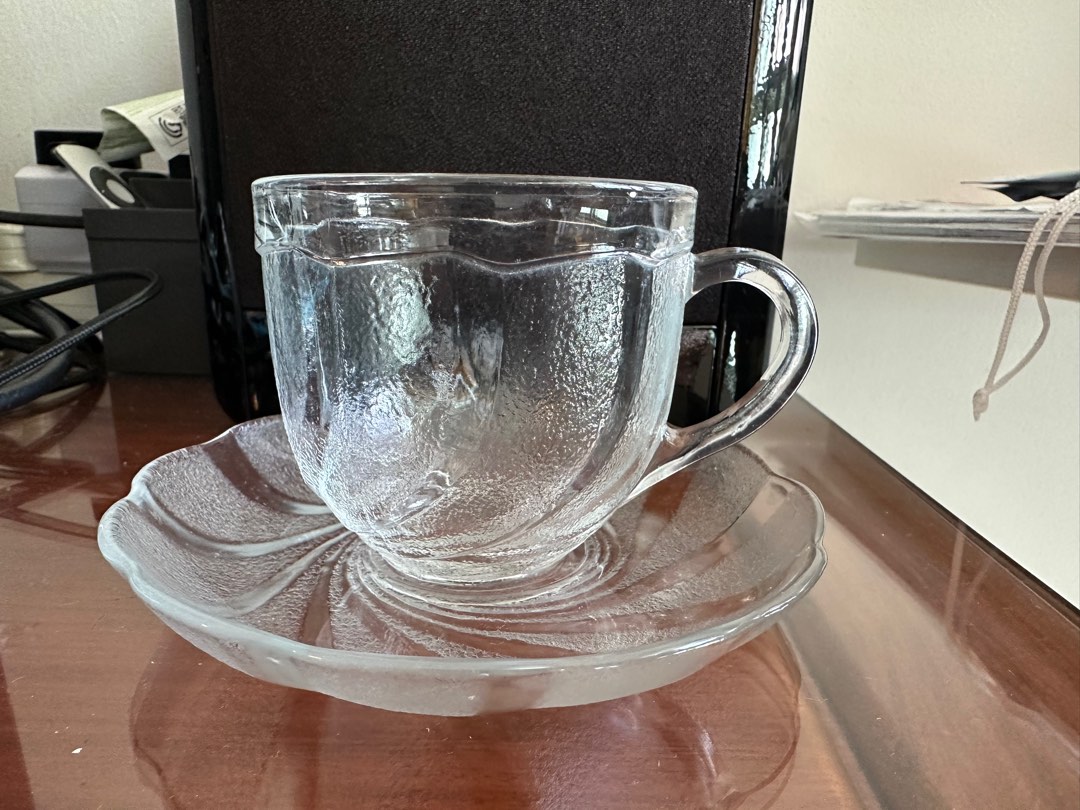 Arcoroc glass coffee cup with saucer, Furniture & Home Living