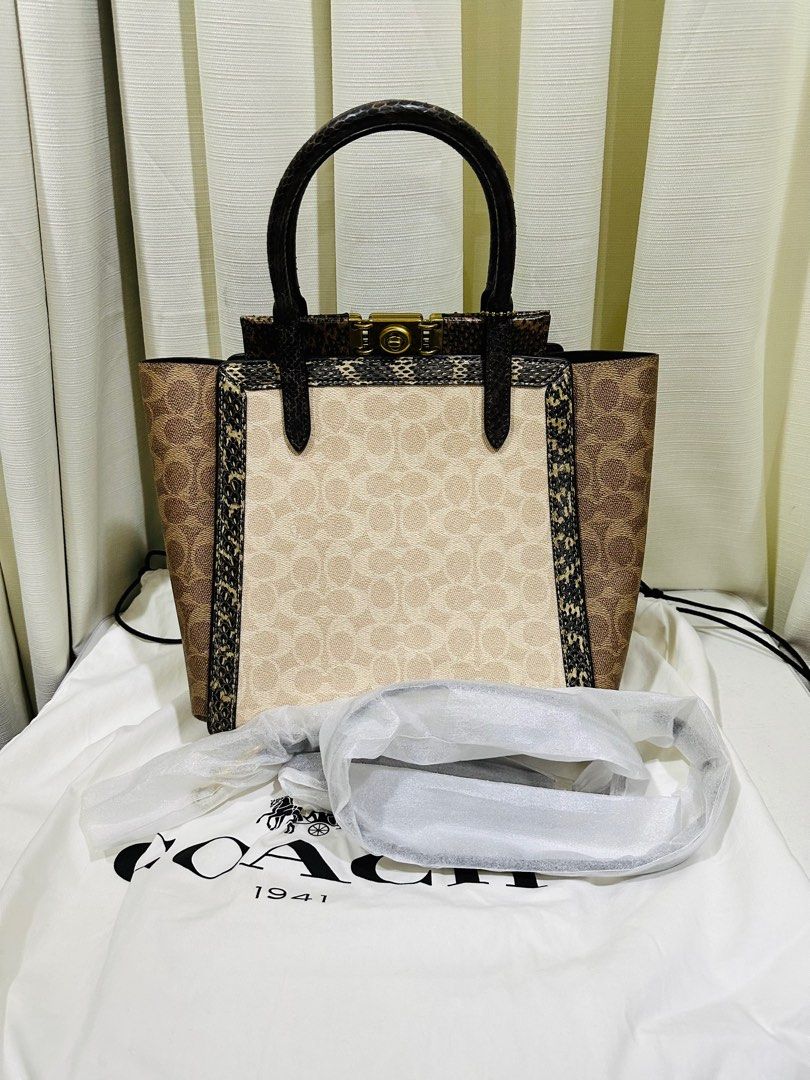 Troupe tote 16 in signature canvas with snakeskin detail online
