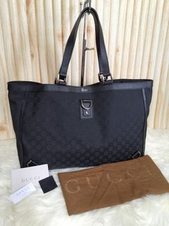Authentic GUCCI Abbey D-Ring Black Monogram GG Canvas Tote Bag