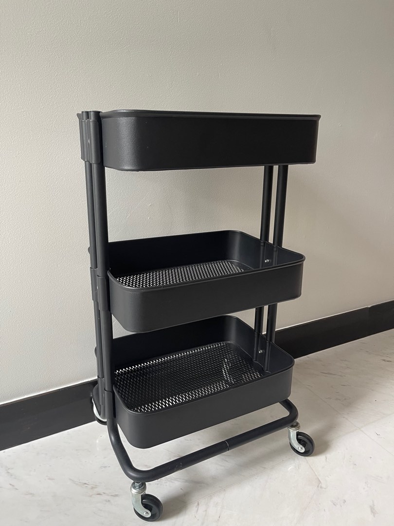 Black Ikea Trolley, Furniture & Home Living, Furniture, Shelves