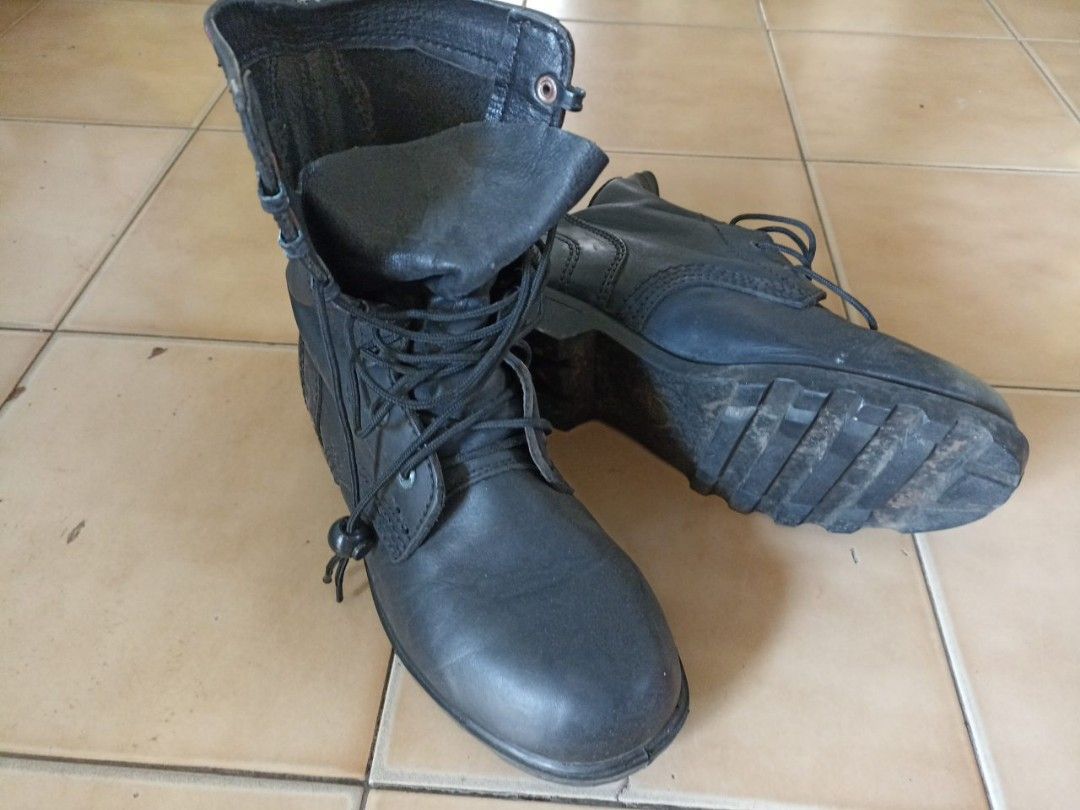 Black Military High Cut Full Leather Boots Eur40 255