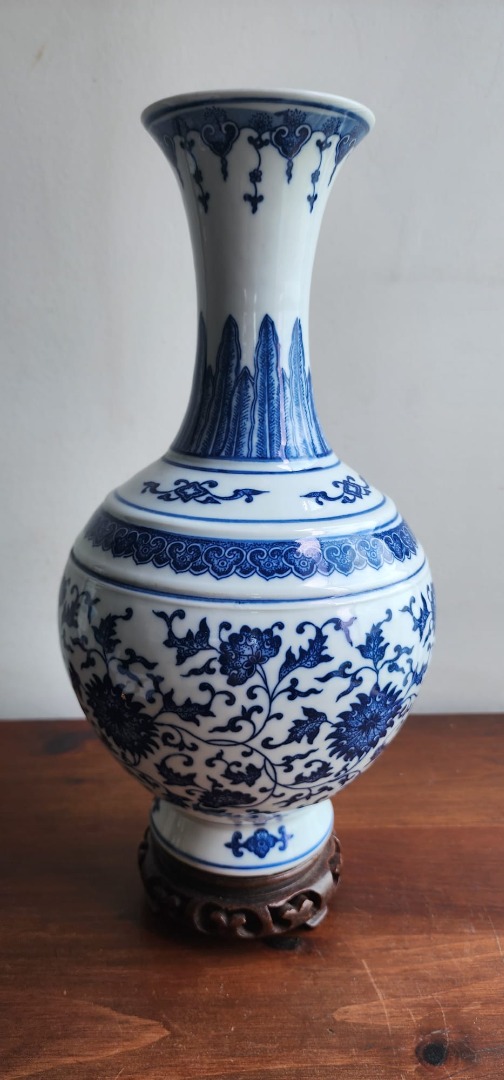 ※中国古美術/青花祥瑞花瓶(底款:◎)大明天啓年製/