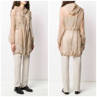 Brunello Cucinelli Silk Organza Hooded Zippered Coat/Jacket