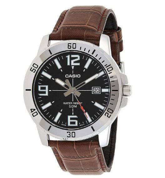 Casio Diver Style Brown Leather Black Dial Quartz Men Watch MTP