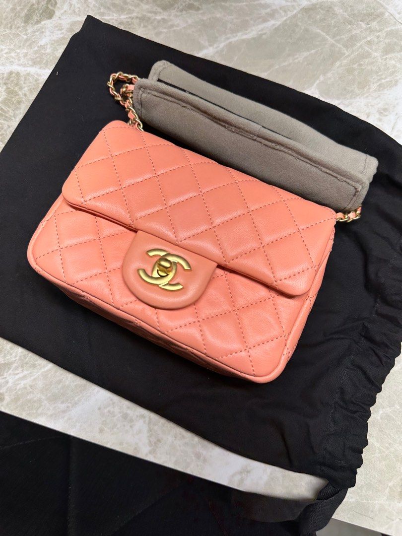 Chanel pearl crush mini square flap bag in peachy pink GHW