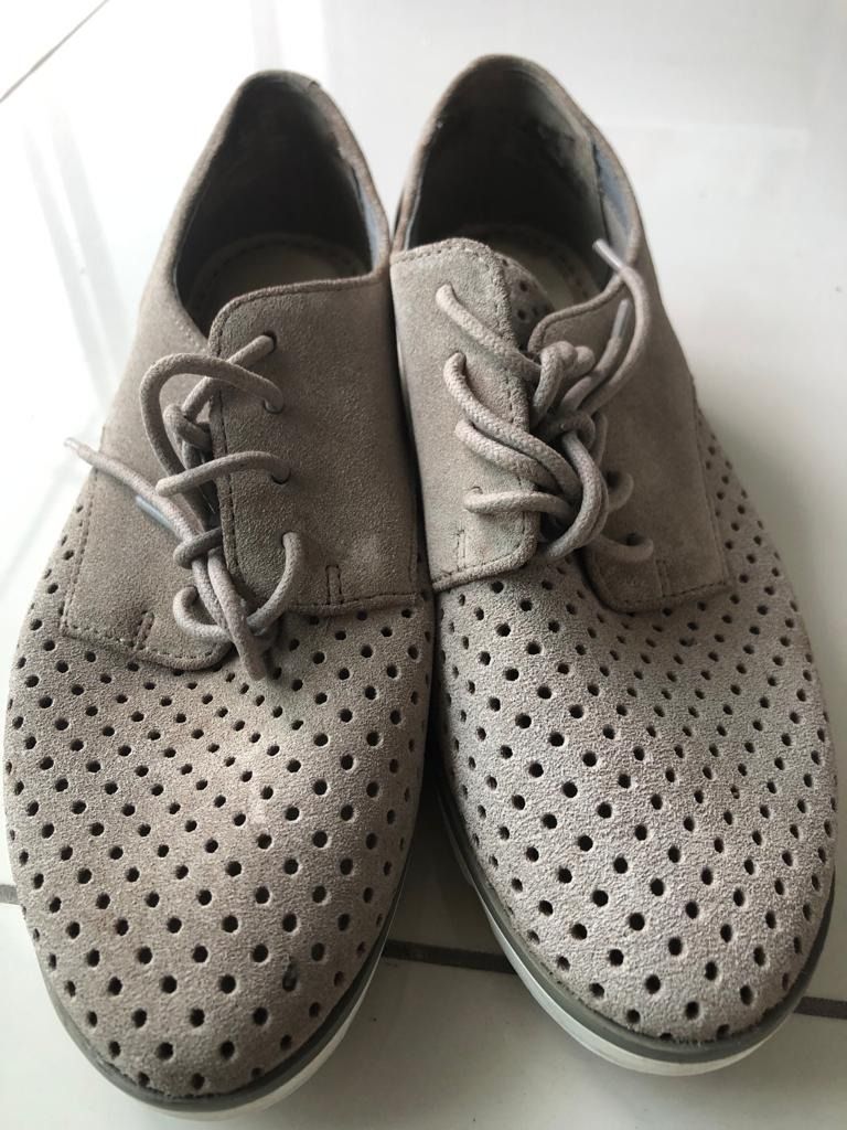 Clarks nubuck leather perforated wedges sale