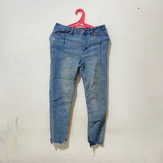 Cotton On blue unfinished skinny jeans - celana panjang wanita - bawahan cewek - biru muda - thrift pants