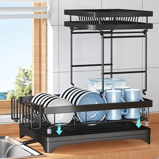 Over Sink Dish Drying Rack (34-45) 3 Tier, 2 Cutlery Holders