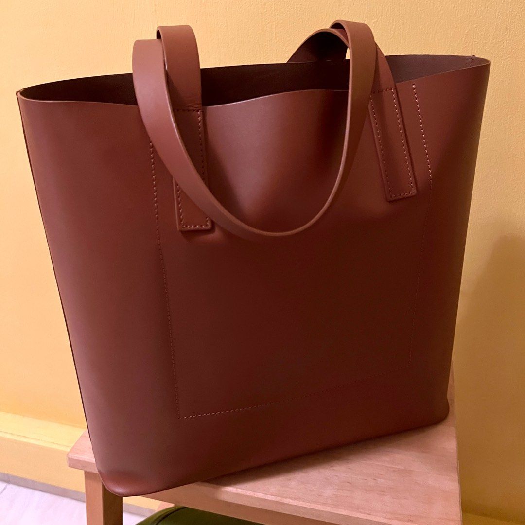 EVERLANE Genuine Leather Day Square Tote Bag Brown Saddle Cognac
