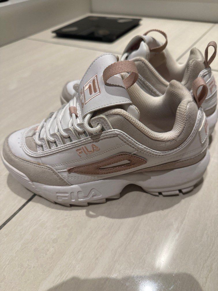 Rose gold fila cheap trainers