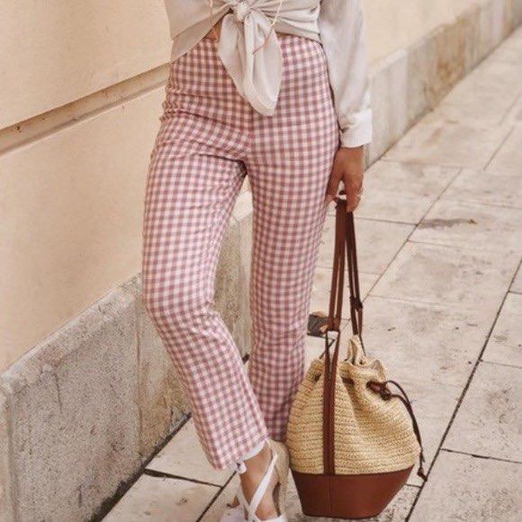 Zara pink checkered pants clearance