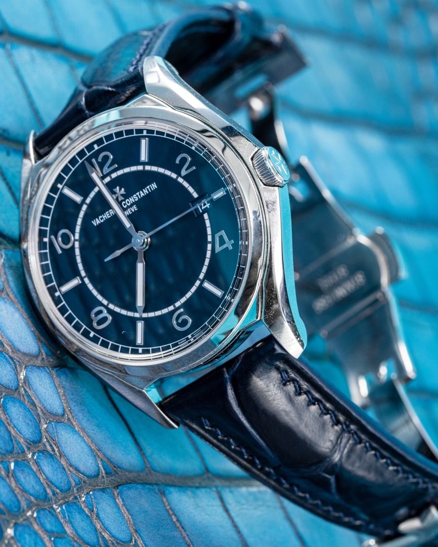 Handmade Hand stitched Watch Strap in Navy Blue Crocodile Leather