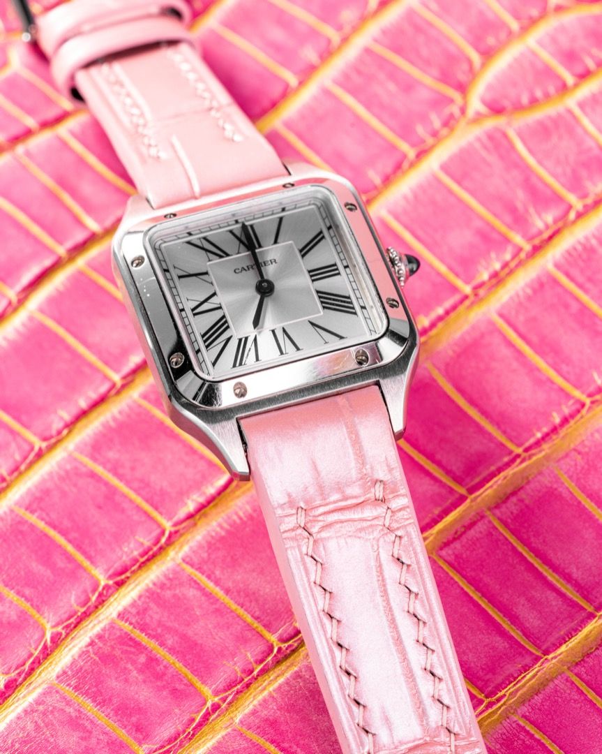 Cartier santos pink strap on sale