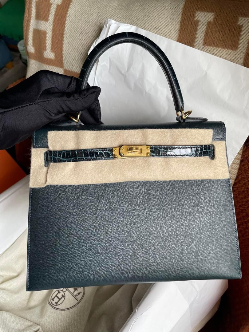 Hermes Kelly 25 Touch Croc Vert Rousseau Madame Shiny Ghw U stamp , Luxury,  Bags & Wallets on Carousell