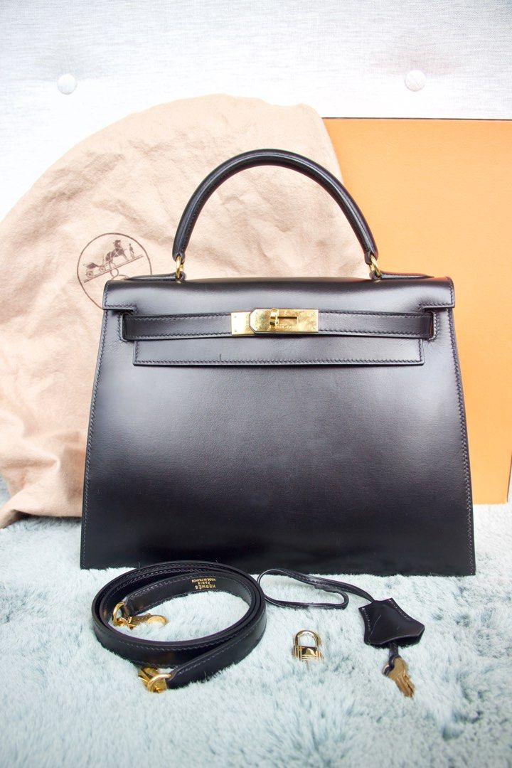 Hermès Kelly 28 In Black Box Leather With Palladium Hardware