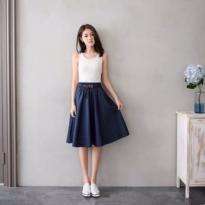 HIGH QUALITY DENIM MIDI SKIRT Women s Fashion Bottoms