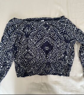 H&M Navy Off-Shoulder Printed Top / XS