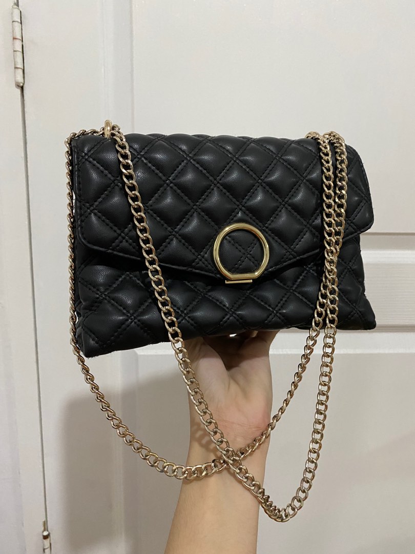 H&M Quilted Black Shoulder Bag Gold Chain HM, Women's Fashion, Bags