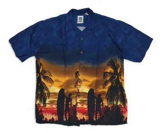 Kemeja baju Vintage hawaii pantai ocean current surfer boy AOP hawaiian shirt