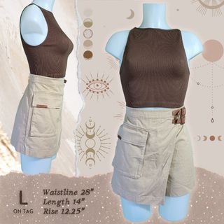 Khaki High Waisted Cargo Skort with Side Buckle