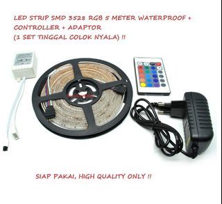 Lampu LED Strip 3528 SMD 2835 IP 44 / IP 44 RGB + Remote + Adaptor+ Modul Set