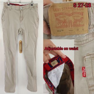 Levis 502 Vintage Khaki Brown Red Tag with adjustable on waist Denim Stretchy Pants unisex