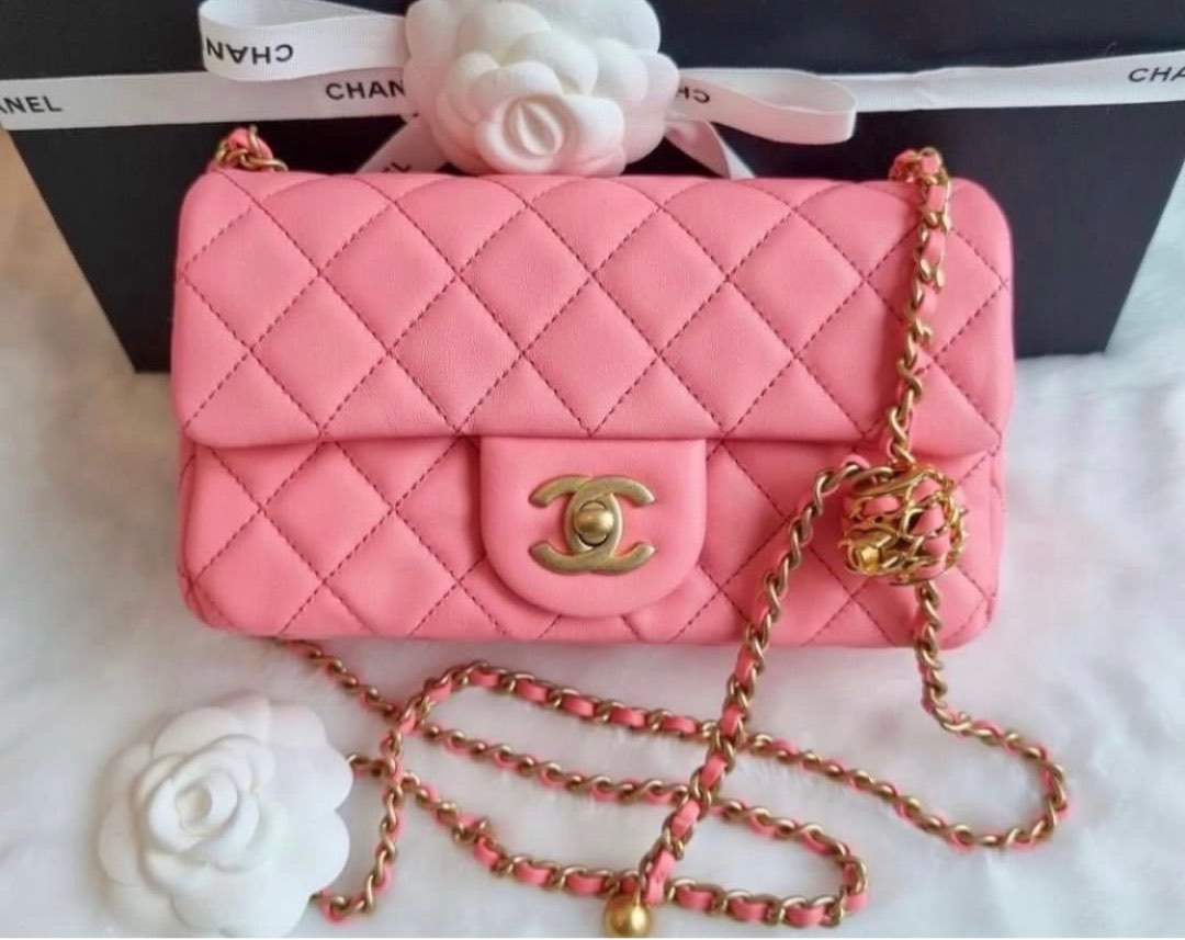 LNIB 22S chanel pink mini pearl crush rect, Luxury, Bags & Wallets