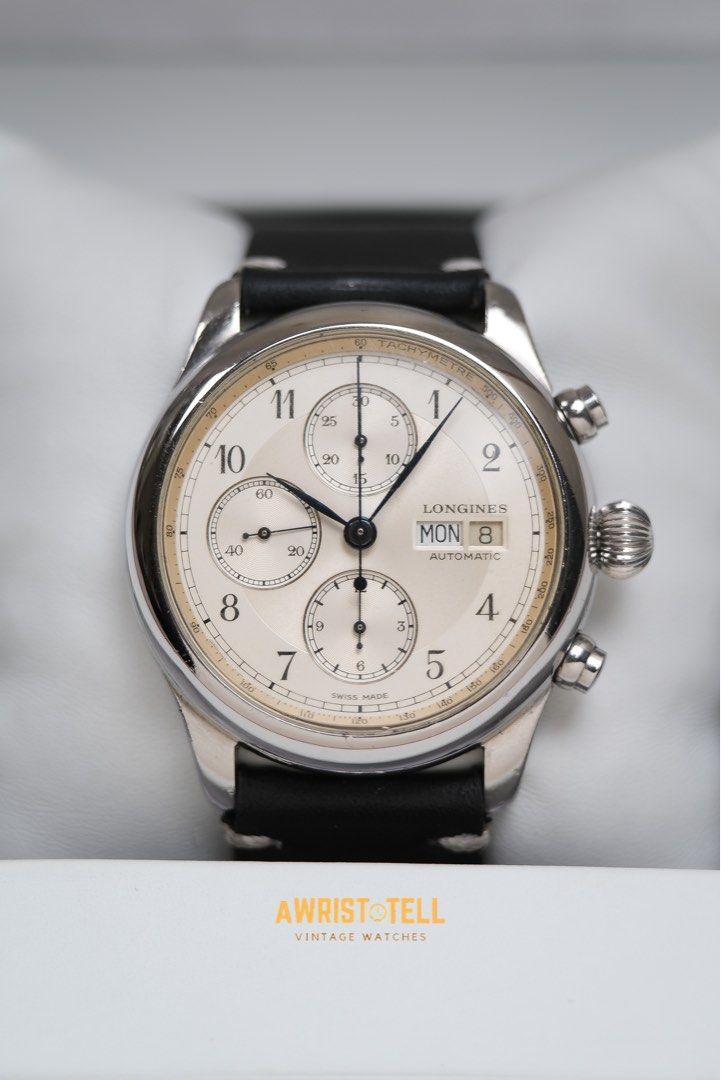 Longines Weems Swissair Chronograph (Category: Luxury Watches) located in Quezon City. Submitted by awristotell (Listing ID 1255527479, Image 3). Description: “New WRISTwatch to TELL” Longines Weems Swissair Chronograph Price: 98,000 PHP Ref: 674.5251 Year: 2000’s Movement: Automatic Crystal: Sapphire Case: 41mm Material: Steel Lug width: 20mm Bracelet: Aftermarket Leather Strap Includes: Leather Watch Pouch — Free Shipping Nationwide — Imperfect