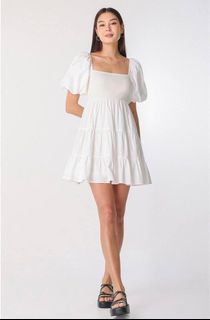 Lovet Lainey Contrast Knit Tiered Dress in White