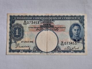 Malaya King George VI $1 Banknote 1941
