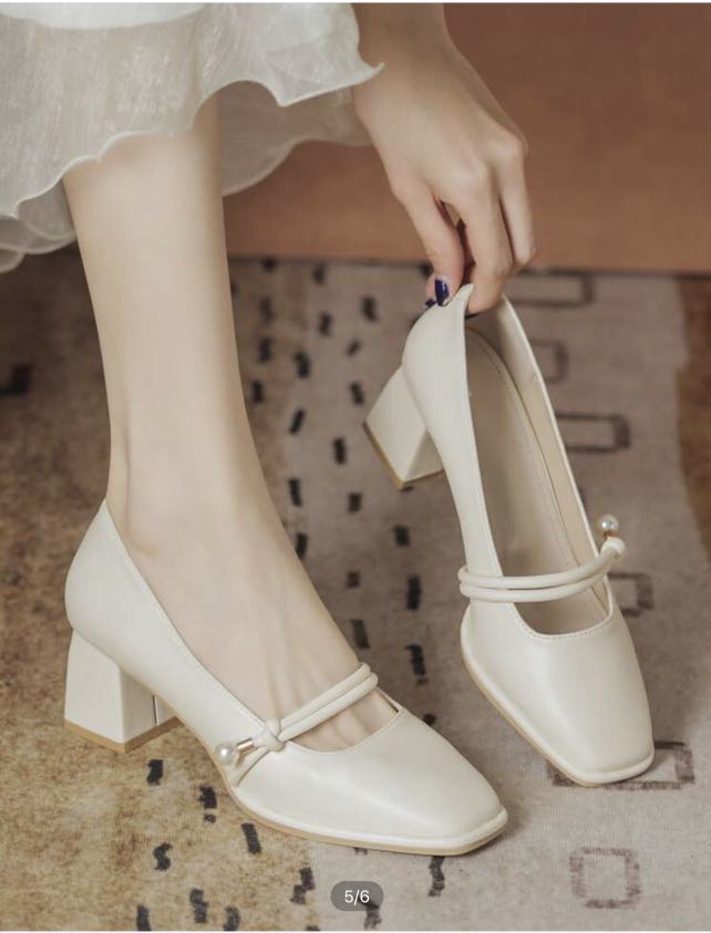Mary Jane Beige Shoes, Women's Fashion, Footwear, Heels on Carousell