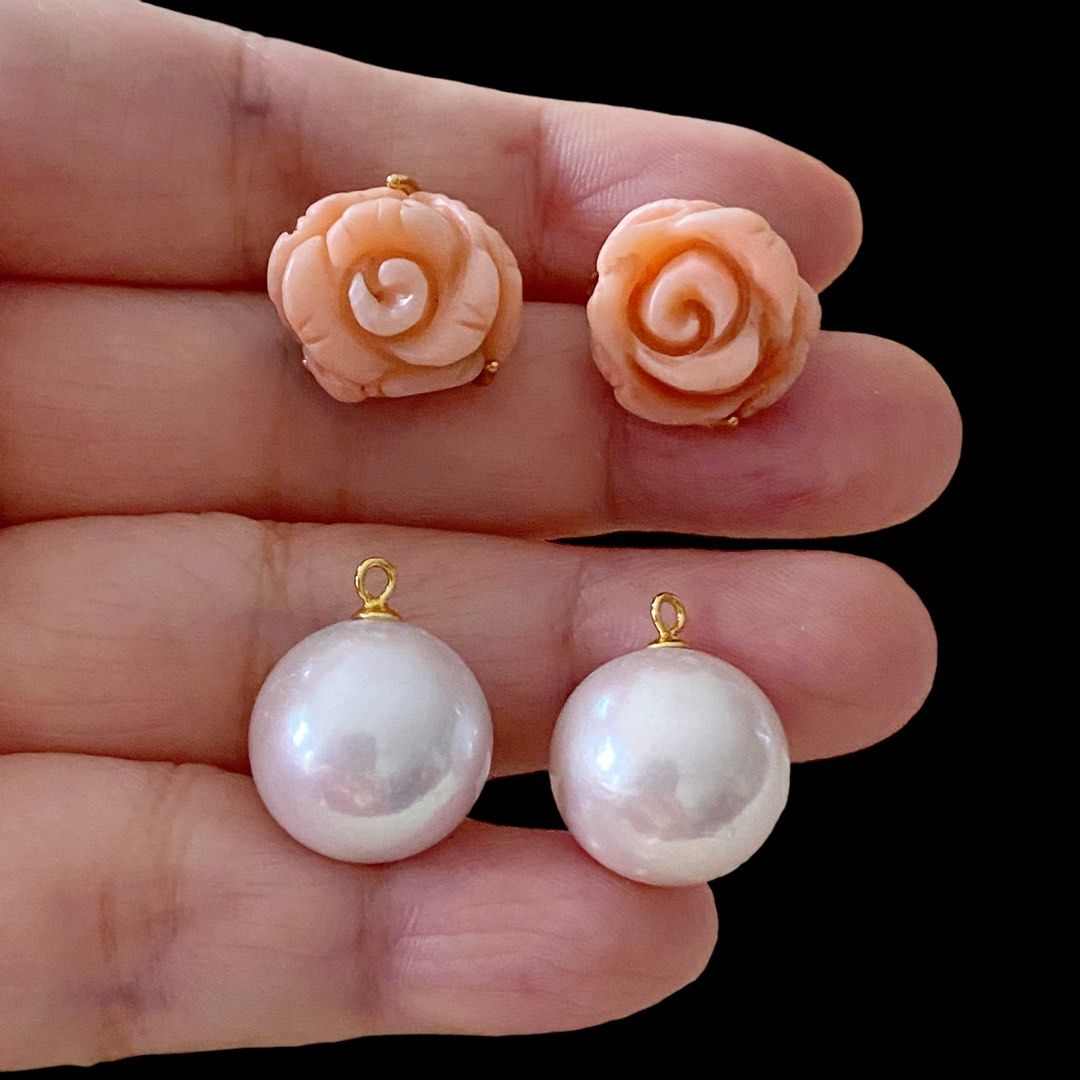 Carved coral earrings sale