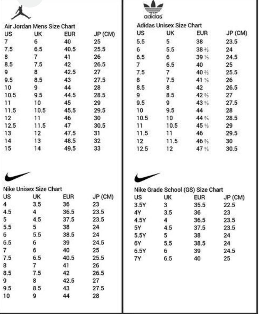 Nike air cheap size chart
