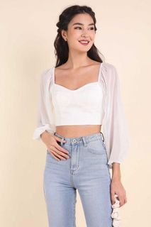 NM Lyra Chiffon Sleeve Parded Top in White