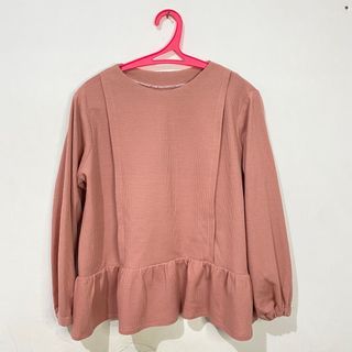 One set blouse dan celana hamil All size - Baju wanita menyusui - atasan bawahan cewek - polos pink - waffle texture - busui friendly - woman top - lengan panjang
