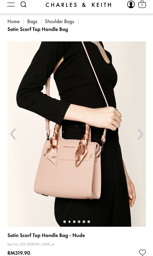 ORIGINAL Charles and Keith SATIN SCARF TOP HANDLE BAG NUDE LIKE NEW