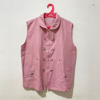 Outerwear embroidery all size - rompi pink - baju wanita - atasan cewek - outer bordir - busui friendly - korean woman top - lengan pendek - thrift