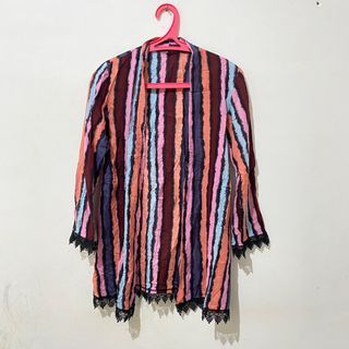 Outerwear renda size S to M - rompi garis warna warni - baju wanita - atasan cewek - outer stripes - busui friendly - korean woman top - blouse lengan panjang - kemeja thrift