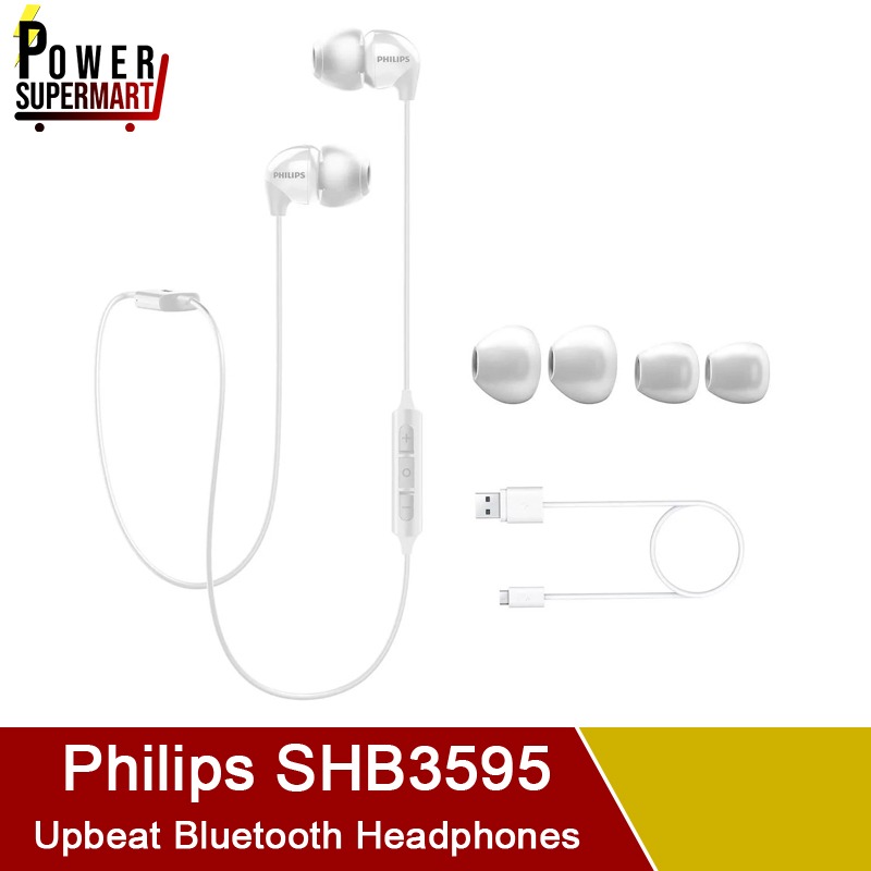 Philips SHB3595 Upbeat Bluetooth Headphones. Color White. 8.6mm Drivers. Support Bluetooth 4.1. Lightweight Neckband Design. Local SG Stock