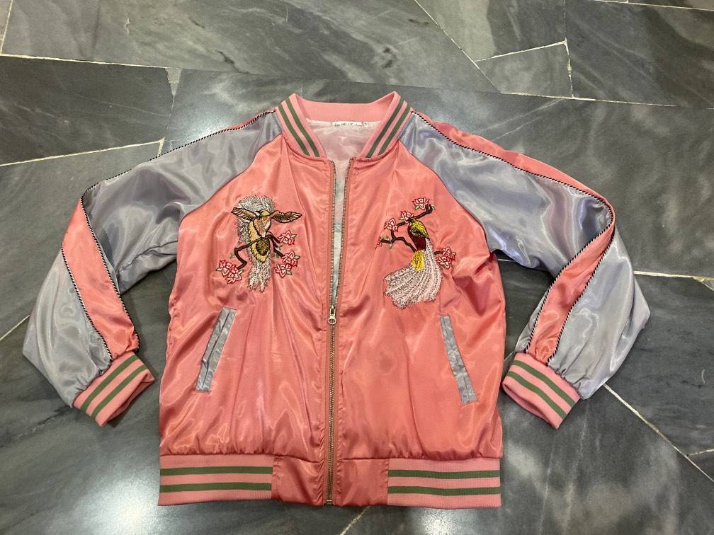 Pink embroidered bomber jacket sale