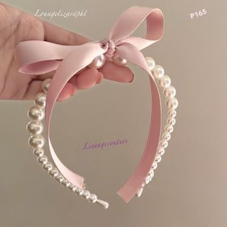 Pink ribbon pearl headbands