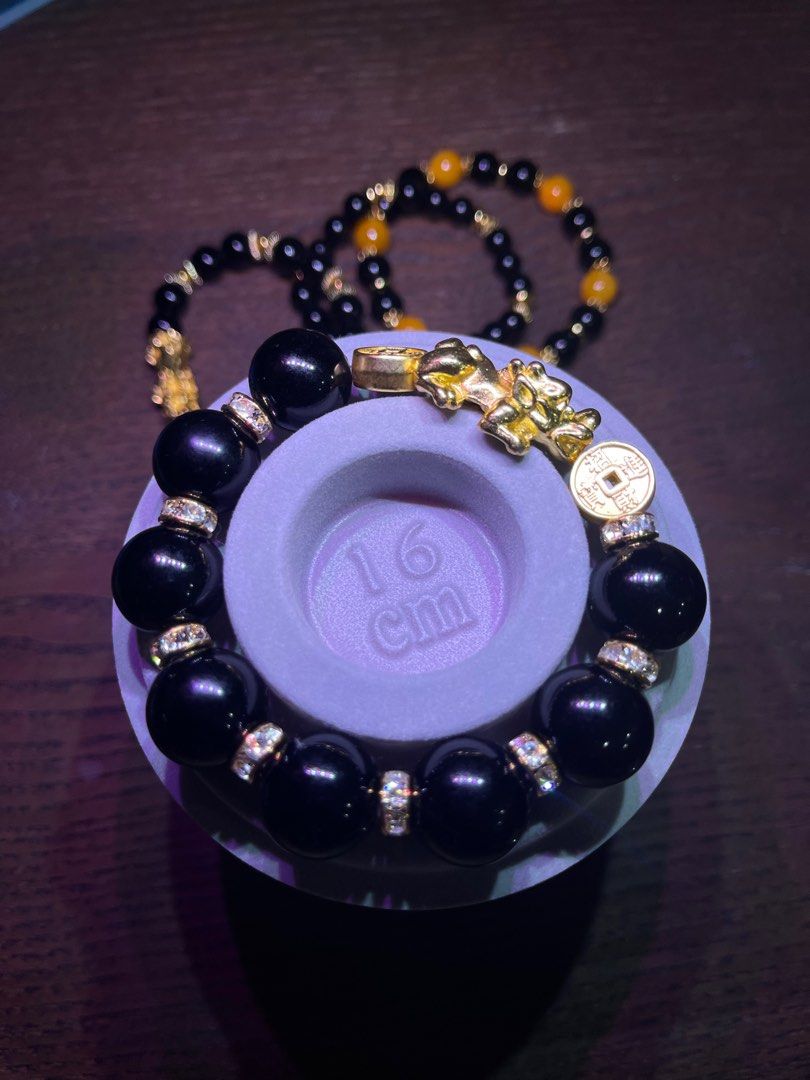 Feng Shui Black Obsidian Bracelet 12mm with Pixiu & Dragon for Good Luck,  Wealth | eBay